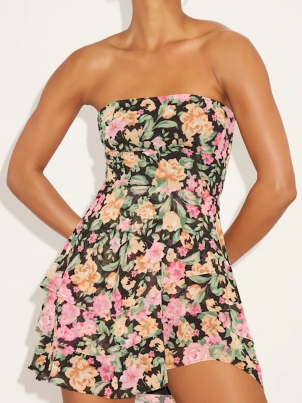 Lulu's Black Floral Tiered Dress with Pink & Yellow Blooms - Picture 8 of 9